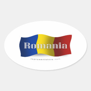 Sticker Ovale Drapeau de ondulation de la Roumanie