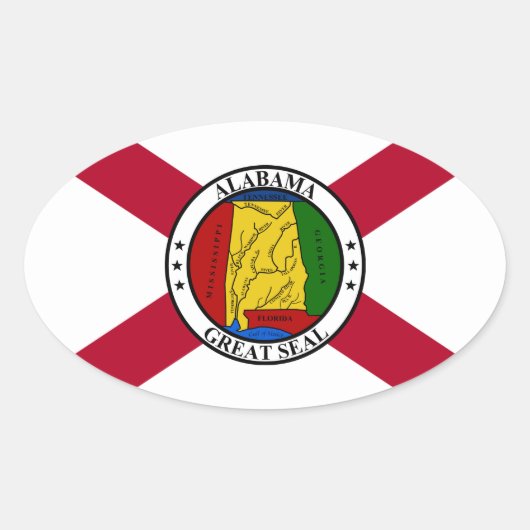 Sticker Ovale Drapeau d'État/sceau d'État de l'Alabama superposé (Devant)