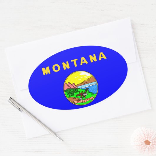 Sticker Ovale Drapeau du Montana, Big Sky Country (Enveloppe)