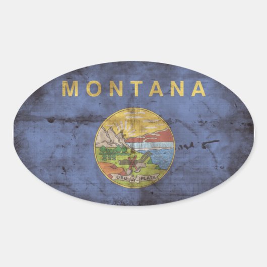 Sticker Ovale Drapeau du Montana usé ; (Devant)