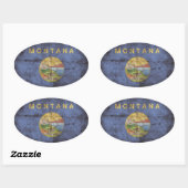 Sticker Ovale Drapeau du Montana usé ; (Feuille)