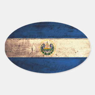 Sticker Ovale Drapeau du Salvador en bois ancien