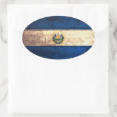 Sticker Ovale Drapeau du Salvador en bois ancien (Sac)