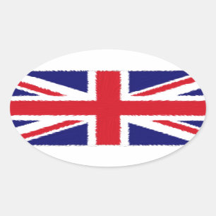 Sticker Ovale Drapeau d'Union Jack peint par bord brouillé