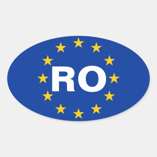 Sticker Ovale Drapeau européen "RO" de la Roumanie (Devant)