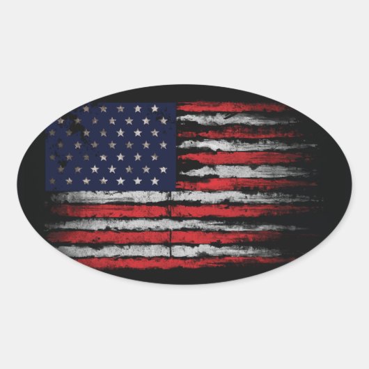 Sticker Ovale Drapeau Grunge U.S.A (Devant)