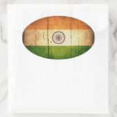 Sticker Ovale Drapeau indien en bois (Sac)