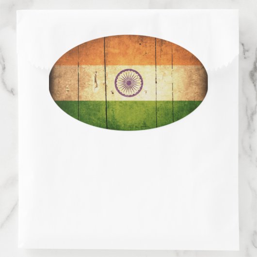 Sticker Ovale Drapeau indien en bois (Sac)