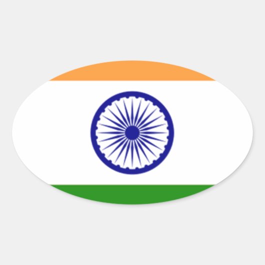 Sticker Ovale Drapeau indien "Tiranga " de bonne couleur (Devant)