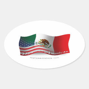 Sticker Ovale Drapeau mexicain américain
