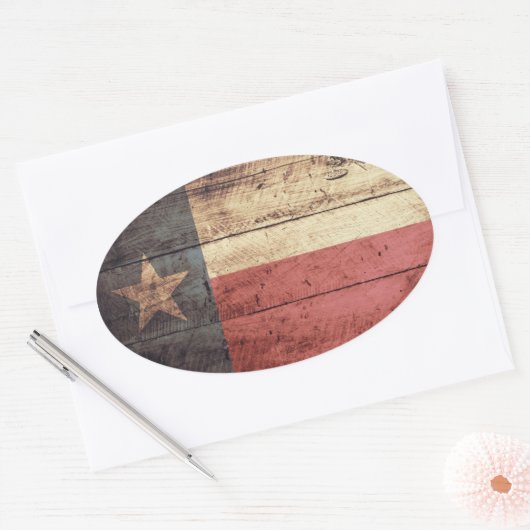 Sticker Ovale Drapeau Old Wood Texas (Enveloppe)