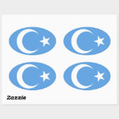 Sticker Ovale Drapeau ouïghour/Turkestan oriental (Feuille)