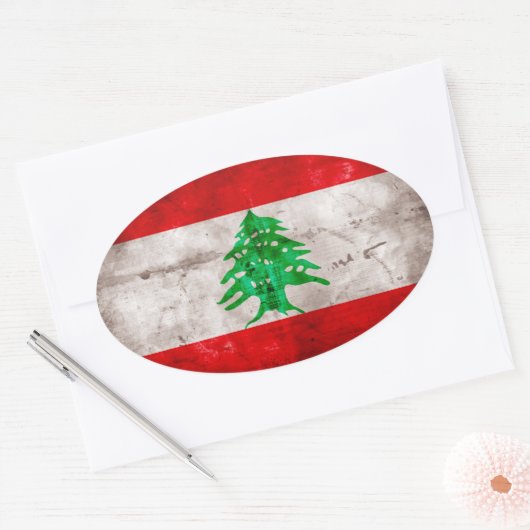 Sticker Ovale Drapeau patiné Liban (Enveloppe)