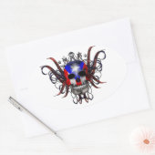 Sticker Ovale Drapeau porto-ricain - Crâne (Enveloppe)