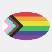 Sticker Ovale Drapeau progressiste LGBTQIA (Devant)