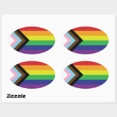 Sticker Ovale Drapeau progressiste LGBTQIA (Feuille)