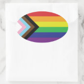 Sticker Ovale Drapeau progressiste LGBTQIA (Sac)