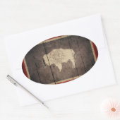 Sticker Ovale Drapeau robuste de Wyoming en bois (Enveloppe)