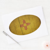 Sticker Ovale Drapeau robuste en bois Nouveau-Mexique (Enveloppe)