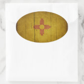 Sticker Ovale Drapeau robuste en bois Nouveau-Mexique (Sac)
