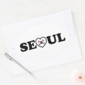 Sticker Ovale Drapeau Seoul Love Heart Taegeukgi (Enveloppe)