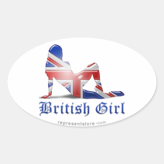 Sticker Ovale Drapeau Silhouette de la fille britannique (Devant)