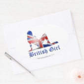 Sticker Ovale Drapeau Silhouette de la fille britannique (Enveloppe)