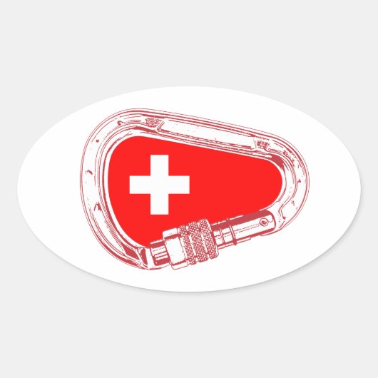 Sticker Ovale Drapeau Suisse Escalade carabiner (Devant)