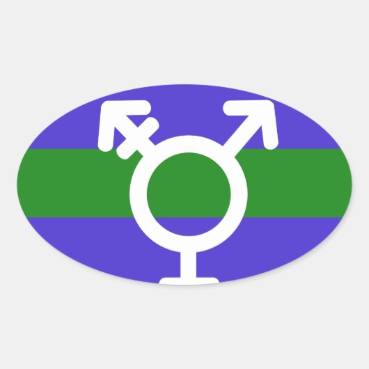 STICKER OVALE DRAPEAU TRIGENDER ET SYMBOLE (Devant)