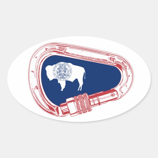 Sticker Ovale Drapeau Wyoming Escalade Carabiner (Devant)