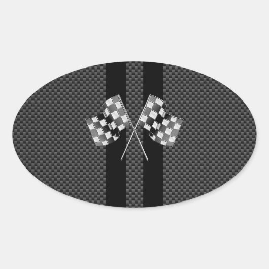 Sticker Ovale Drapeaux de course Stripes dans un décor de fibre  (Devant)