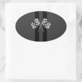 Sticker Ovale Drapeaux de course Stripes dans un décor de fibre  (Sac)