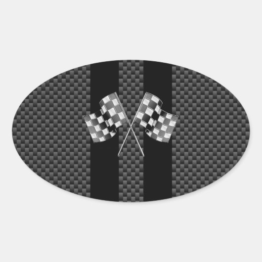 Sticker Ovale Drapeaux de course sur bandes noires Style fibre d (Devant)