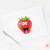 Sticker Ovale Drôle Fraise Visage Sticking Out Tongue (Enveloppe)