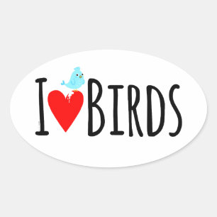 Sticker Ovale Drôle J'adore les oiseaux