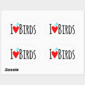 Sticker Ovale Drôle J'adore les oiseaux (Feuille)