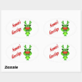 Sticker Ovale Drôle rennes "Bonnes Fêtes" mignonnes (Feuille)