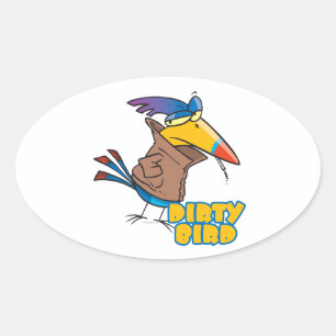 Sticker Ovale drôle sale oiseau naughty toucan dessin animé