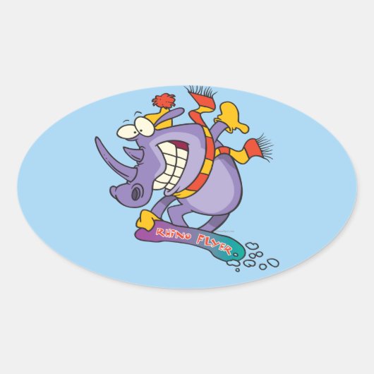 Sticker Ovale drôle snowboarder snowboard rhino dessin animé (Devant)