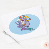 Sticker Ovale drôle snowboarder snowboard rhino dessin animé (Enveloppe)