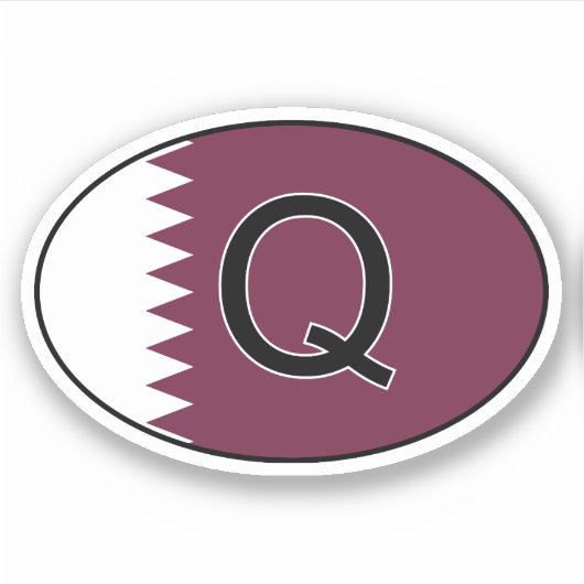 Sticker ovale du code du pays du Qatar avec Drapea (Devant)