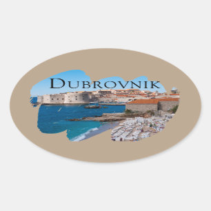 Sticker Ovale Dubrovnik : Vue sur la plage et la vieille ville