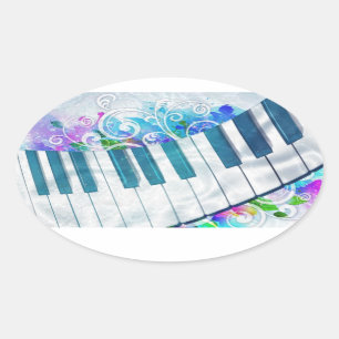 Sticker Ovale Effets de la lumière de piano circulaire bleu