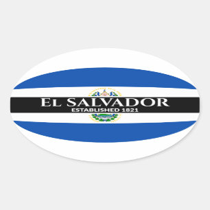 Sticker Ovale El Salvador Fondé 1821 Drapeau Texte blanc