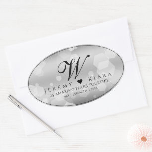 Sticker Ovale Élégant 25e anniversaire de Mariage d'argent