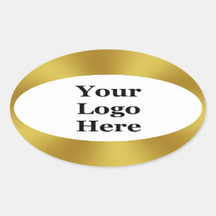 Sticker Ovale Élégant Blanc et Or Votre logo ici Modèle