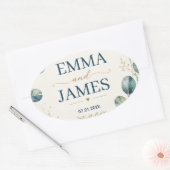 Sticker Ovale Elegant Blue Eucalyptus Watercolor (Enveloppe)