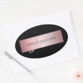 Sticker Ovale Elégant Blush Faux Rose Gold | Nom et initiales (Enveloppe)