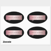 Sticker Ovale Elégant Blush Faux Rose Gold | Nom et initiales (Feuille)