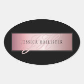 Sticker Ovale Elégant Blush Faux Rose Gold | Nom et initiales (Devant)